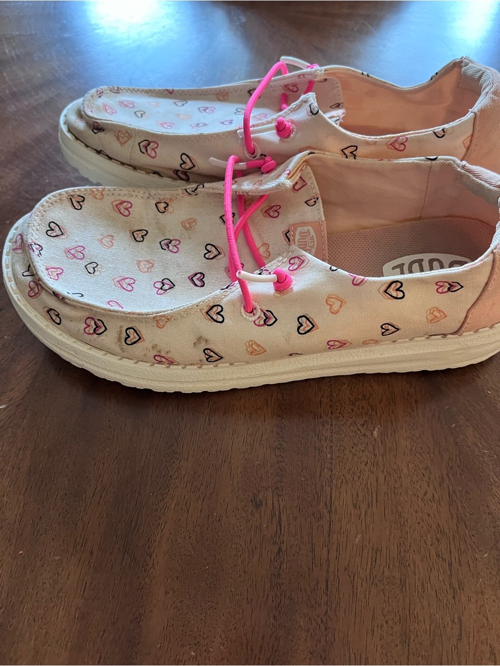 Hey Dude Kids Pink Heart-Print Canvas Shoes with Bright Pink Laces
